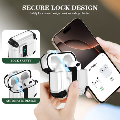 Portable Shockproof Case For AirPods 4 Pro 2 3 Case Cover with Lock T, Keychain, Magnetic Lid, Support Wireless Charging