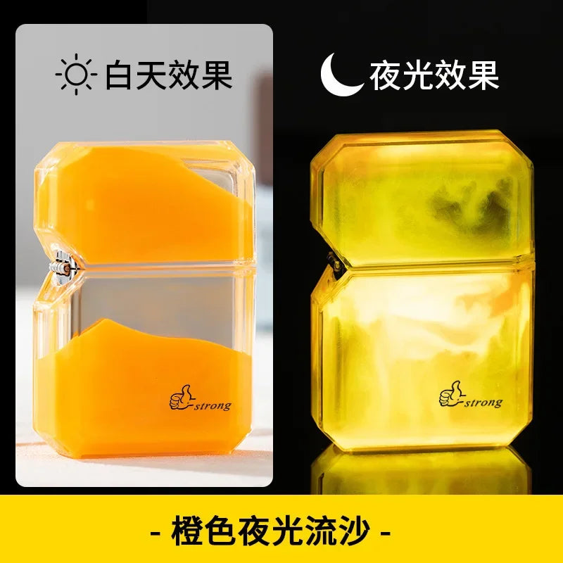 Unusual Quicksand Luminous Kero sene Lighter Inflatable Lighter Windproof Cigarette Lighter Smoking Accessories Men Gift Cool