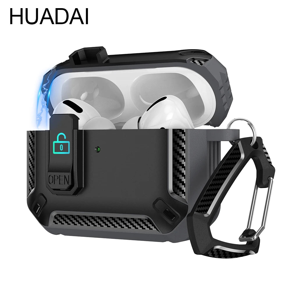Portable Shockproof Case For AirPods 4 Pro 2 3 Case Cover with Lock T, Keychain, Magnetic Lid, Support Wireless Charging