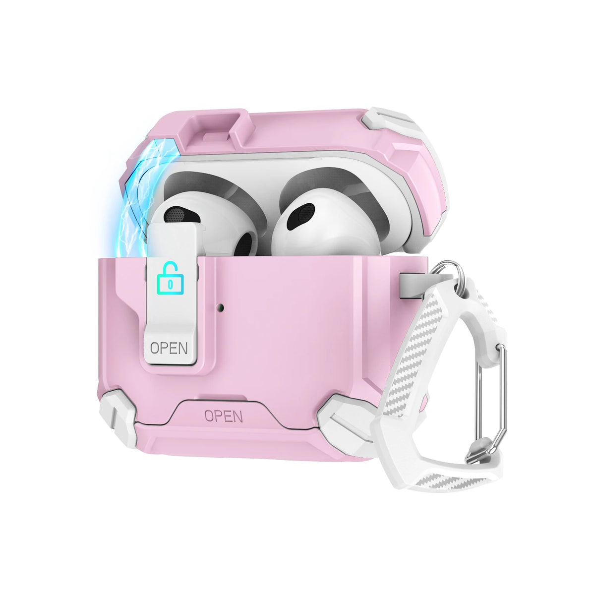 Portable Shockproof Case For AirPods 4 Pro 2 3 Case Cover with Lock T, Keychain, Magnetic Lid, Support Wireless Charging