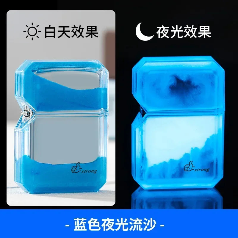 Unusual Quicksand Luminous Kero sene Lighter Inflatable Lighter Windproof Cigarette Lighter Smoking Accessories Men Gift Cool