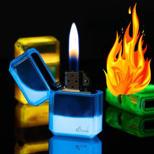 Unusual Quicksand Luminous Kero sene Lighter Inflatable Lighter Windproof Cigarette Lighter Smoking Accessories Men Gift Cool